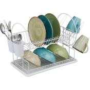 Gouttoir pour la vaisselle (assiettes, tasses, bols, etc.), 2 niveaux, plateau, hlp : 33,5x51x23,5 cm, blanc - Relaxdays