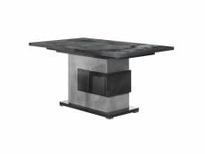 Hoffman - table de repas allongeable à pied central gris aspect pierre