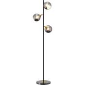 Lampadaire globe design néo-rétro 3 ampoules orientables max. 40 w h. 162 cm métal noir doré verre gris - Noir