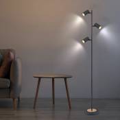 Lampadaire Lampadaire, lampe de salon, 3 flammes, lampadaire moderne, aspect bois, spot orientable, métal, graphite, 3x GU10, LxlxH 25x23x254 cm
