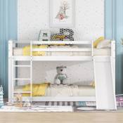Lit superposé pour enfants et adolescents, lit d'enfant avec toboggan, cadre en bois massif, montage facile, 90x200cm, blanc