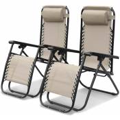 Lot de 2 fauteuils relax – Patrick – Textilène. pliables. multi-positions. taupe - Taupe