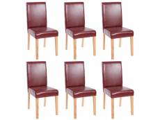Lot de 6 chaises de séjour littau, simili-cuir, brun rouge, pieds clairs