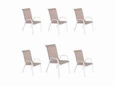 Lot de 6 fauteuil d'extérieur empilable,aluminium blanc,textilène taupe marbrée J23158149