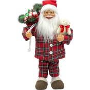 Mediawave Store - Père Noël 60H cm avec pyjama rouge écossais 144254 avec mini lumières