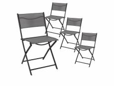 Melom - lot de 4 chaises pliantes textilène gris foncé