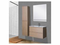 Meuble salle de bain 60 cm + colonne décor chêne