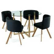 Meubler Design - Ensemble Table + 4 Chaises Encastrable Popup - Noir, Verre, Polyuréthane, Carré, Style Contemporain, 100 x 100 x 75 cm - Noir