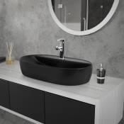 Ml-design - Lavabo en Céramique Noir Nat 60 x 40 x 12 cm, Ovale, Vasque à Poser sur Table de Toilette, Lave-Mains pour la Salle de Bains / wc