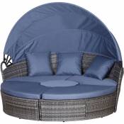 Outsunny - Lit canapé de jardin modulable grand confort pare-soleil pliable 5 coussins 3 oreillers 180L x 175l x 147H cm résine tressée grise