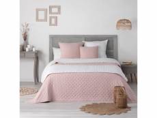 Pack couvre lit 260x240 cm + 2 housses coussin 60x60 mellow chic rose/blanc BOUTIS20214531HE