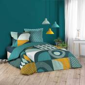 Parure de lit à patchwork géométrique - Bleu - 240