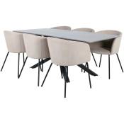 PiazzaGRBL ensemble table, table gris et 6 Berit chaises beige.