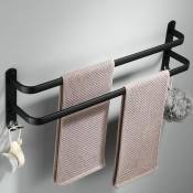 Porte-serviettes mural en aluminium - 2 étages - Avec crochets - 50 cm - Étanche - Noir - Pour salle de bain, cuisine, salle de bain - Gabrielle