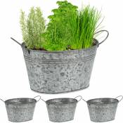 Pots en zinc en lot de 4, seaux galvanisés pour jardin, ovales, bacs à fleurs, HxLxP: 15,5x29x17,5cm, argenté - Relaxdays