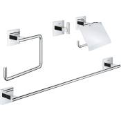 QuickFix - Start Cube - Set d'accessoires 4 en 1 pour salle de bain - Finition Chromée 41115000 (à visser ou à coller) - Grohe