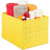 Relaxdays - Panier de rangement avec poignée, plastique, aspect tressé, 26 x 40 x 30 cm, corbeille salle de bain, jaune