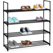 Relaxdays - tagère à chaussures, système d'emboîtement, 4 niveaux, 16 paires, hlp 91,5x90,5x30,5cm, rangement métal, noir