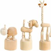 Statue d'Animaux en Bois 3 Pièces Jouet pour Enfants à Membres Mobiles Bureau Figurine Ornements Girafe, Escargot,Chiot Cognitif Jouet Éducatif Pour