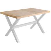 Table à manger rectangulaire extensible en bois coloris chêne / pieds blanc - Longueur 140 -220 x profondeur 90 x hauteur 76 cm Pegane