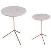 Table Passion - Set de 2 tables basses rondes blanches en marbre - Blanc