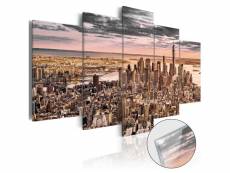 Tableaux en verre acrylique décoration murale motif new york ciel du matin 5 panneaux 200x100 cm tva110145