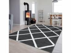 Tapiso luxury tapis moderne carré gris foncé blanc