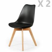 Toilinux - Lot de 2 Chaises design scandinaves rembourrées Cocooning - 46 x 52 x 86 - Noir