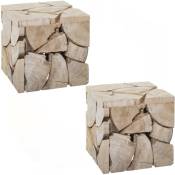 Toilinux - Lot de 2 Tabourets poufs carrés en mdf effet rondins de bois - Longueur 30 x Profondeur 30 x Hauteur 30 cm - Marron