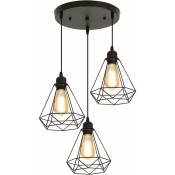 3 Lampes suspension industrielle vintage Métal Lustre