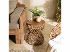Alida - tabouret beige assise en bois de teck recyclé