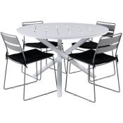 Alma Ensemble table et chaises de jardin, table Ø120cm et 4 chaises Lina gris-blanc.