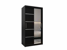 Armoire de chambre ventila 2 noir 100 avec 2 portes coulissantes et miroir penderie (tringle) avec étagères sans tiroirs