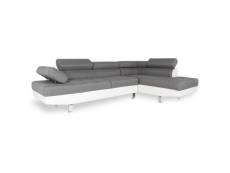 Canapé d'angle droit avec têtières relevables charly gris et blanc