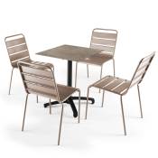 Ensemble table jardin stratifié marbre beige et 4 fauteuils taupe
