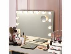 Giantex miroir de maquillage à commande tactile avec grossissement 10x,haut-parleur bluetooth,15 ampoules led réglable,3 températures de couleur style