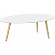 Helloshop26 - Table basse pour salon avec pieds bois mdf revêtu pvc 110 cm blanc - Blanc