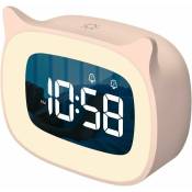 Horloge d'alarme pour enfants, éclairage nocturne continu, belle horloge électronique pour les oreilles de chat, pour les garçons et les filles,