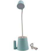 Lampe de Lecture avec Lampe de Table de Presse led Rechargeable usb avec Support pour TéLéPhone Portable Porte-Stylo Ventilateur Bleu
