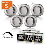 Lampesecoenergie - Lot de 5 Spots Encastrable led Alu Brossé GU10 Dimmable Blanc Neutre
