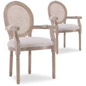Lot de 2 fauteuils médaillon Louis xvi cannage rotin tissu beige - Beige