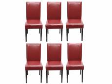 Lot de 6 chaises de séjour littau ~ cuir reconstitué rouge, pieds foncés