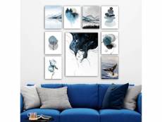 Lot de 9 tableaux aranea l20xh15cm motif aquarelle abstrait bleu et gris