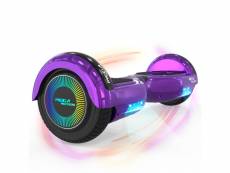 Mega motion hoverboard violet pour enfants, hoverboard à deux roues de 6,5 pouces avec haut-parleur bluetooth, gyropode avec lumières led, cadeau pour