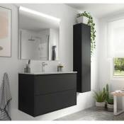 Meuble de salle de bain suspendu 80 cm Ulisse en bois couleur Noir mat avec lavabo en porcelaine 80 cm - Standard