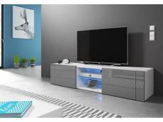 Meuble tv design avec éclairage led bleu, coloris blanc mat/gris brillant - l.140 x p.36 x h.40 cm -pegane-