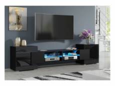 Meuble tv pablo 230 cm avec led noir mat et noir laqué