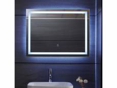 Miroir de salle de bain led tactile mural 3 en 1 éclairage blanc froid chaud neutre anti buée miroir lumineux cosmétique de maquillage 80 x 60 cm hell
