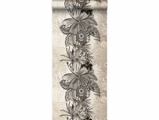 Papier peint fleurs noir et beige - 307133 - 52 cm