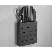Porte-Tout de Cuisine GROOFOO en Aluminium/Acier Inoxydable Sans Perçage - 17CM - Boîte à couteaux Multifonctionnel - Noir (Ustensiles non Inclus)